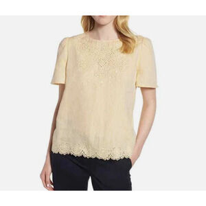 NEW Nordstrom Signature Butter Yellow 100% Linen Eyelet Blouse Size Small